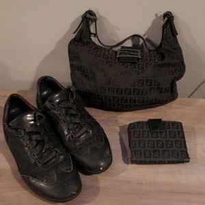 Bag, wallet and sneakers